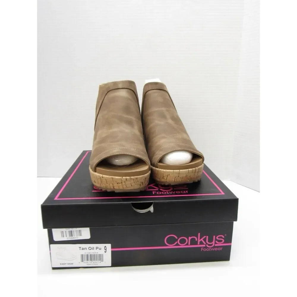Corkys “Easy Now” Wedge Sandals – Tan Oil – Size 9 – NWT/Box
